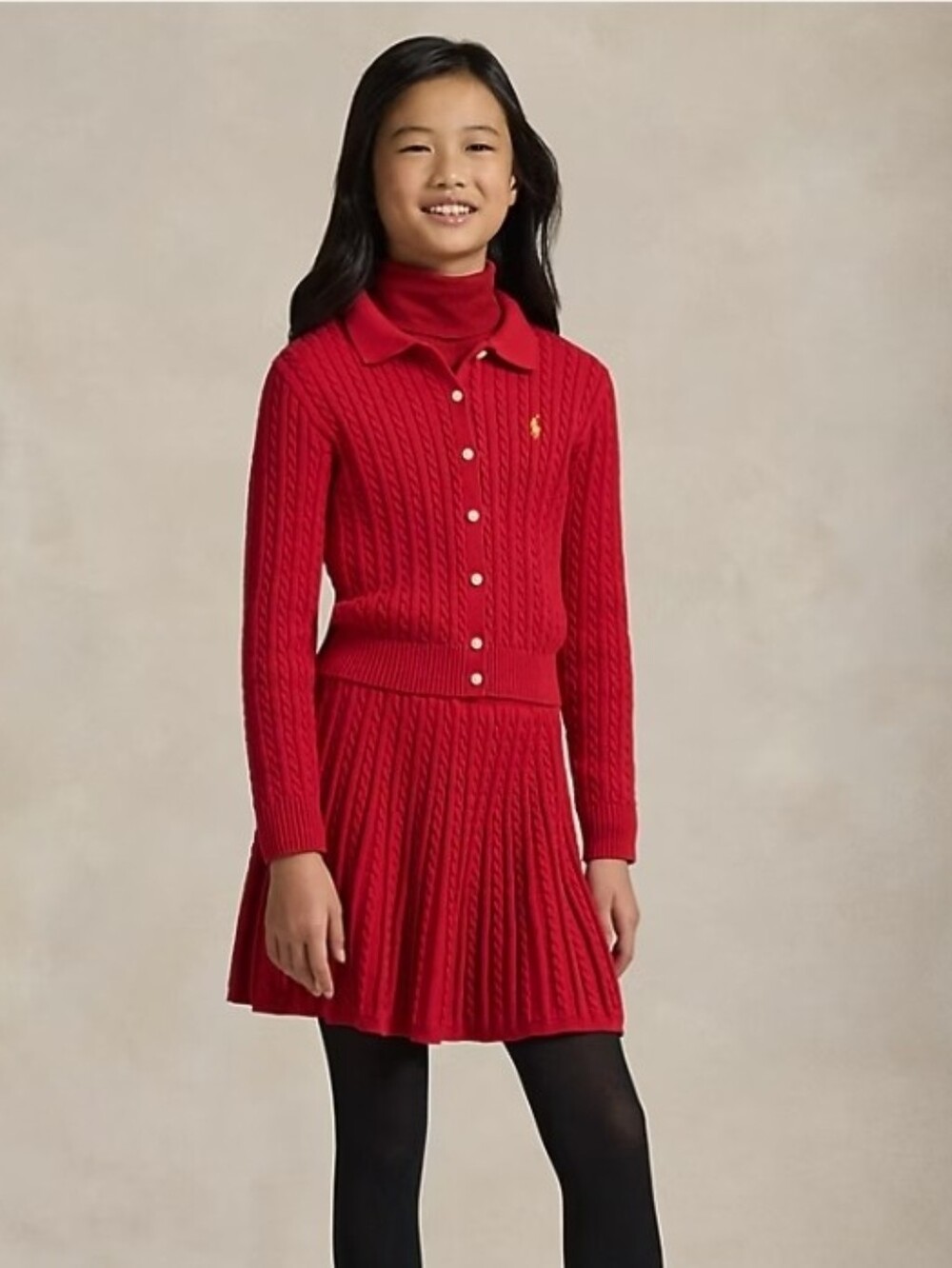 Polo Ralph Lauren Cotton Polo Cardigan & Pleated Skirt Set Red S Small 7 Outfit